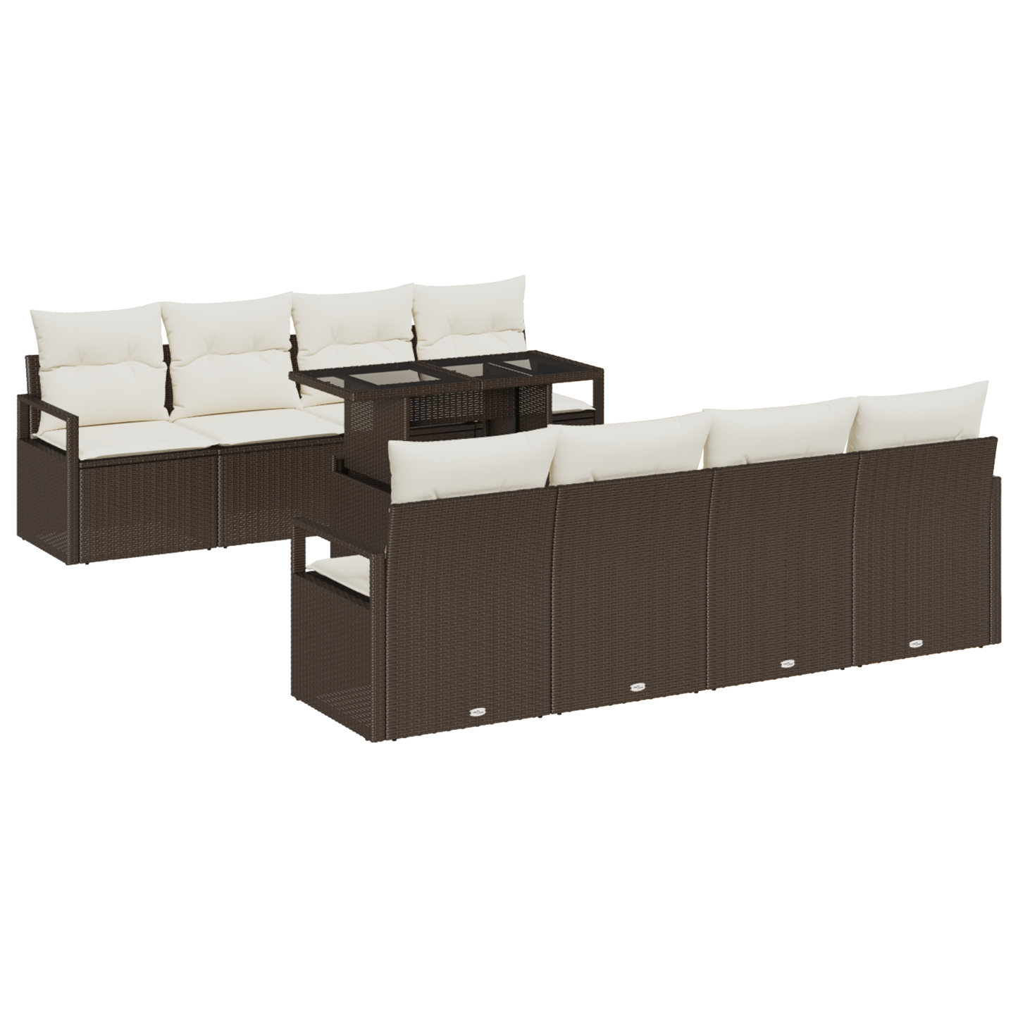 9-delt hagesofa sett med puter brun poly rattan