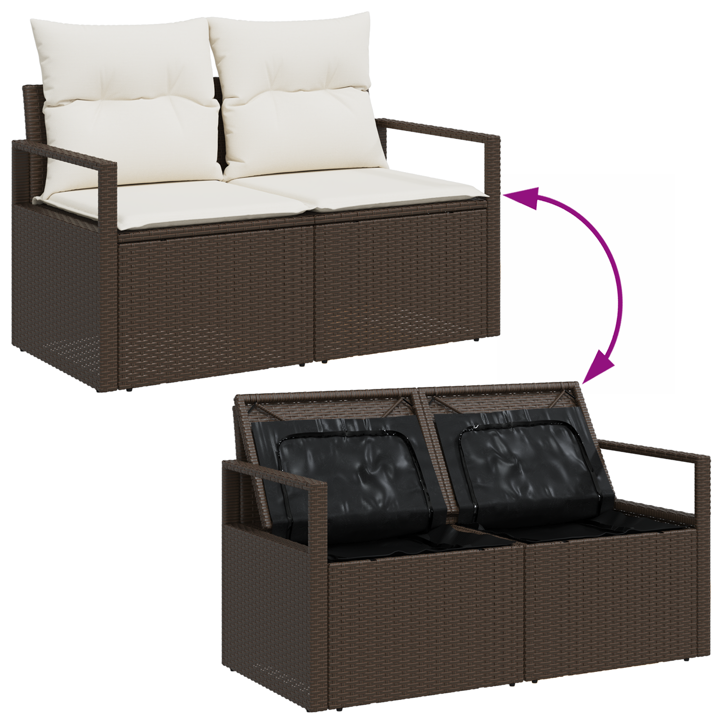 9-delt hagesofa sett med puter brun poly rattan