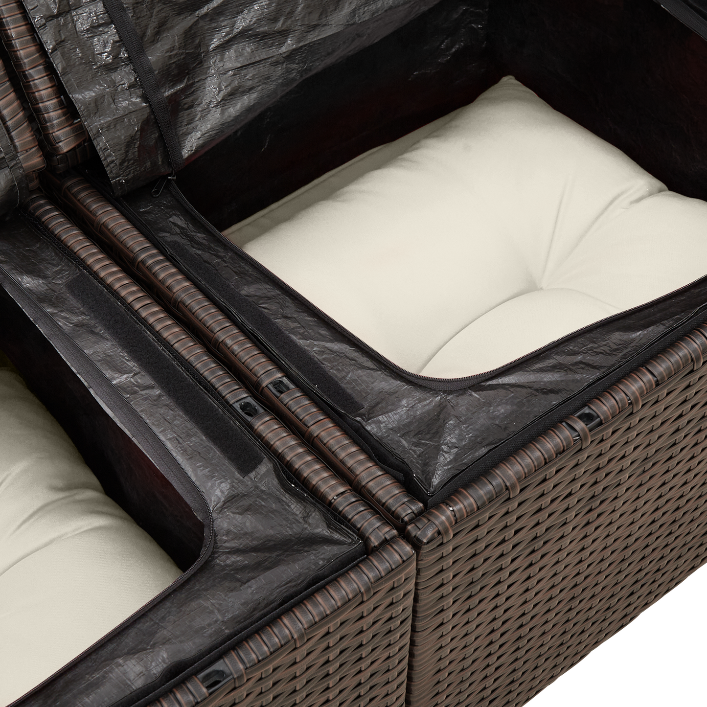9-delt hagesofa sett med puter brun poly rotting