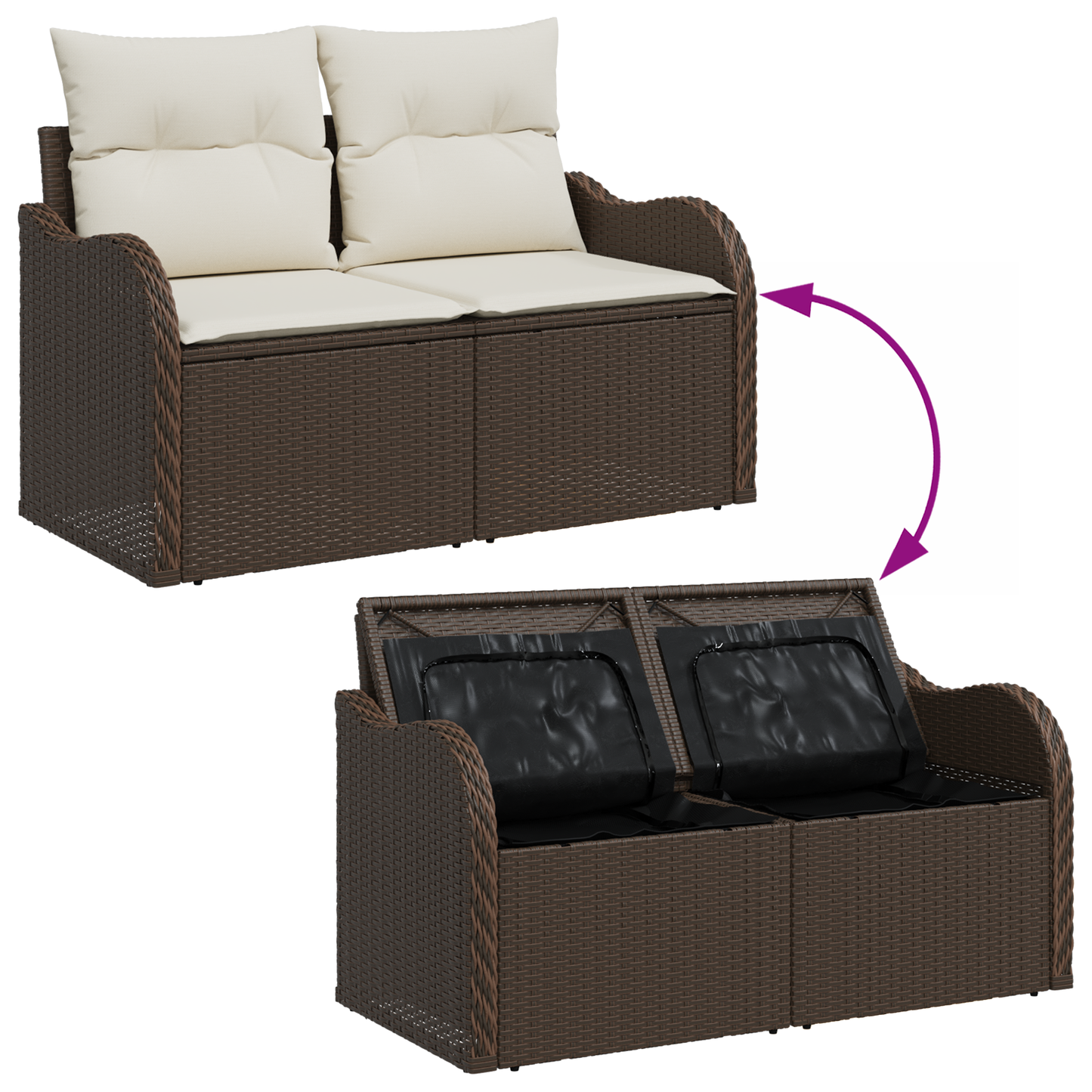 9-delt hagesofa sett med puter brun poly rotting