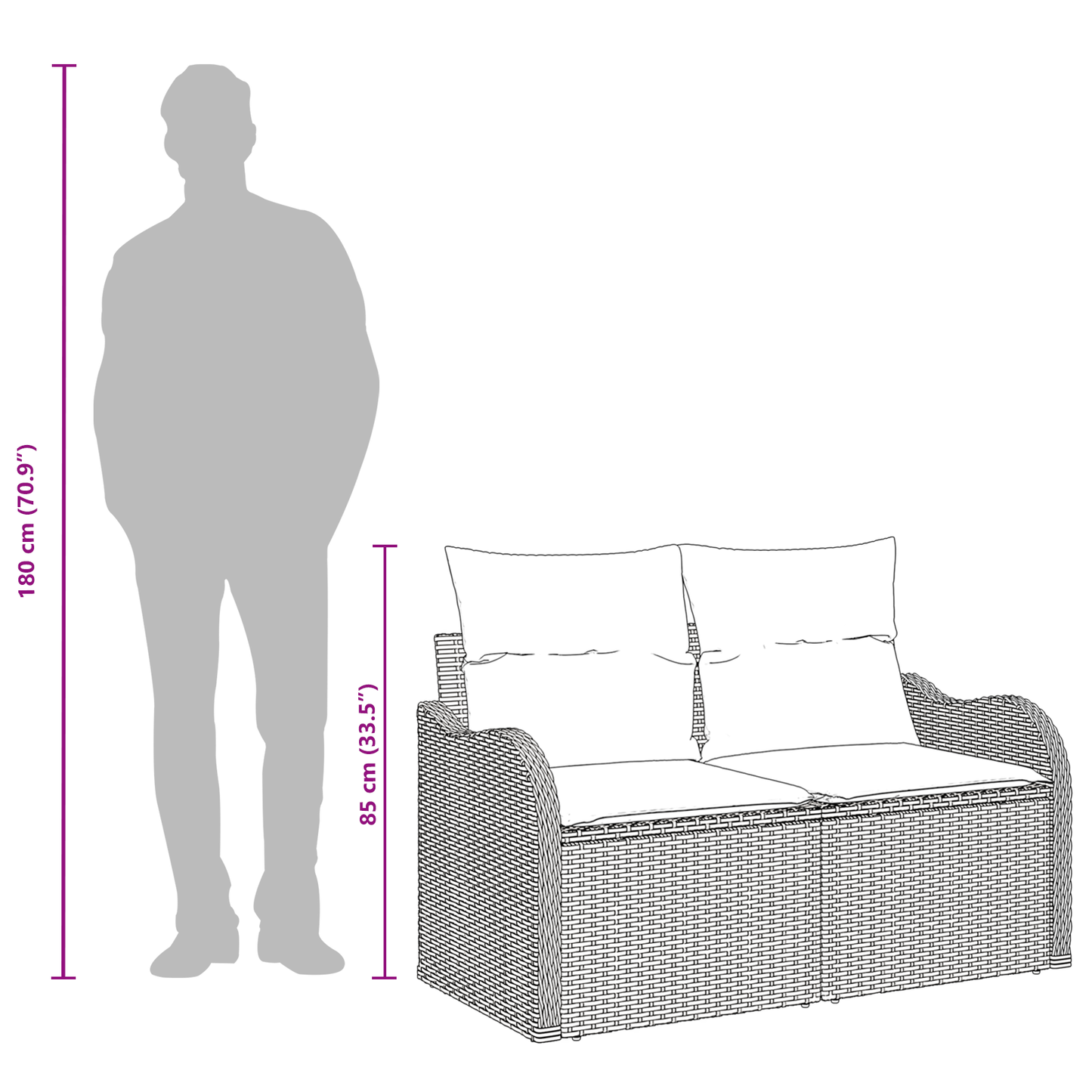 2-seters hagesofa med puter beige polyrotting