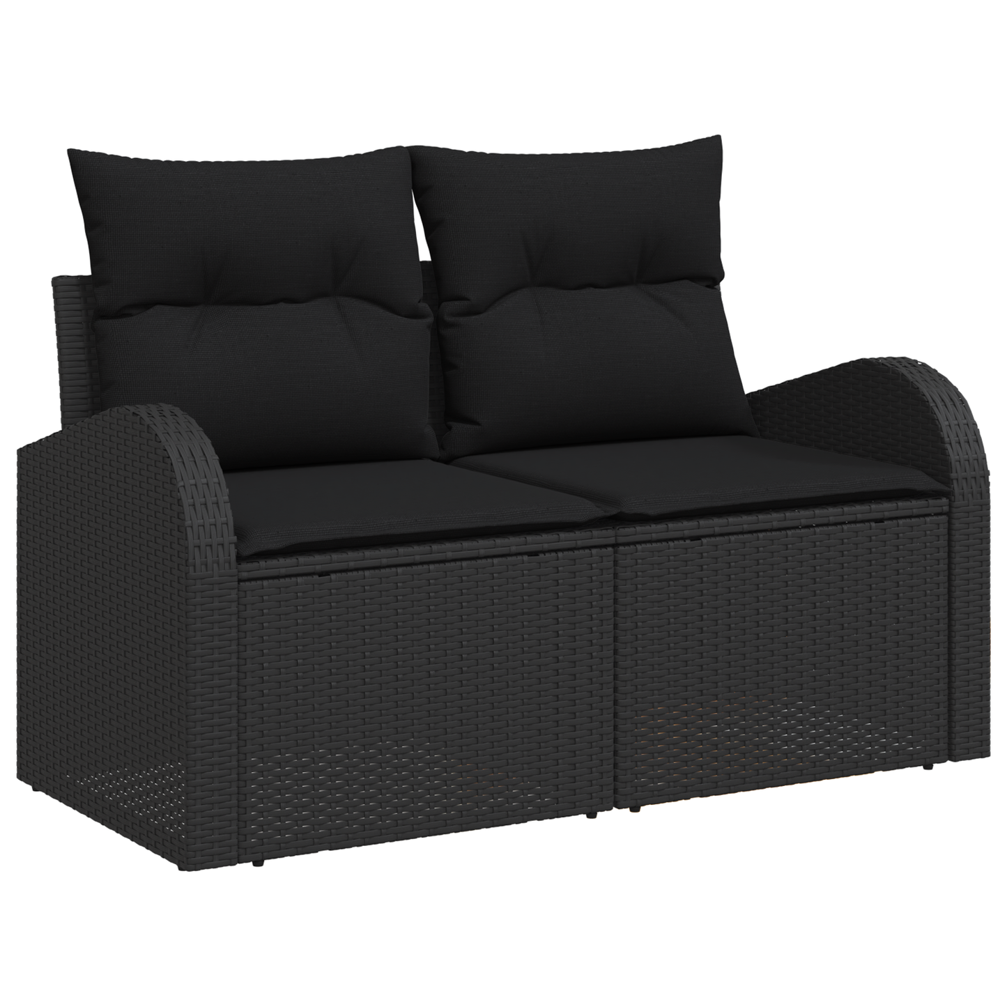 2-seters hagesofa med puter svart poly rattan