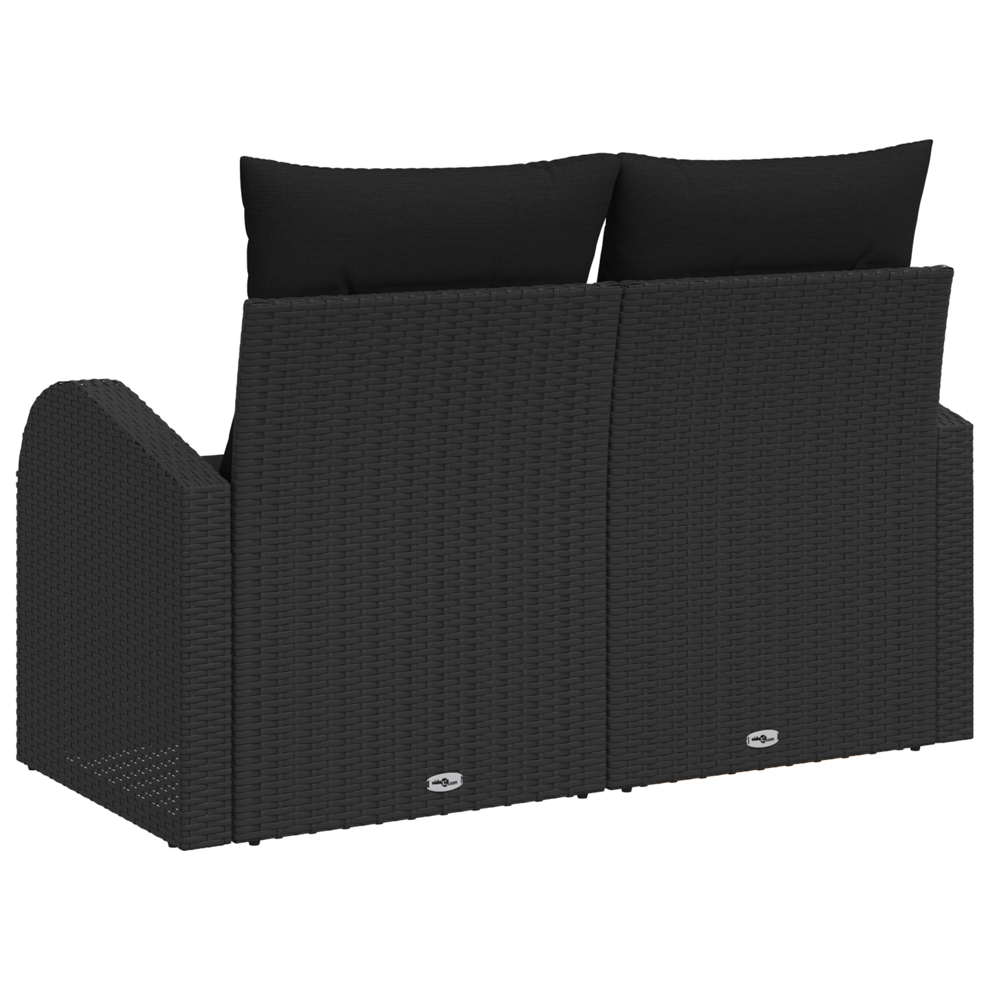 2-seters hagesofa med puter svart poly rattan