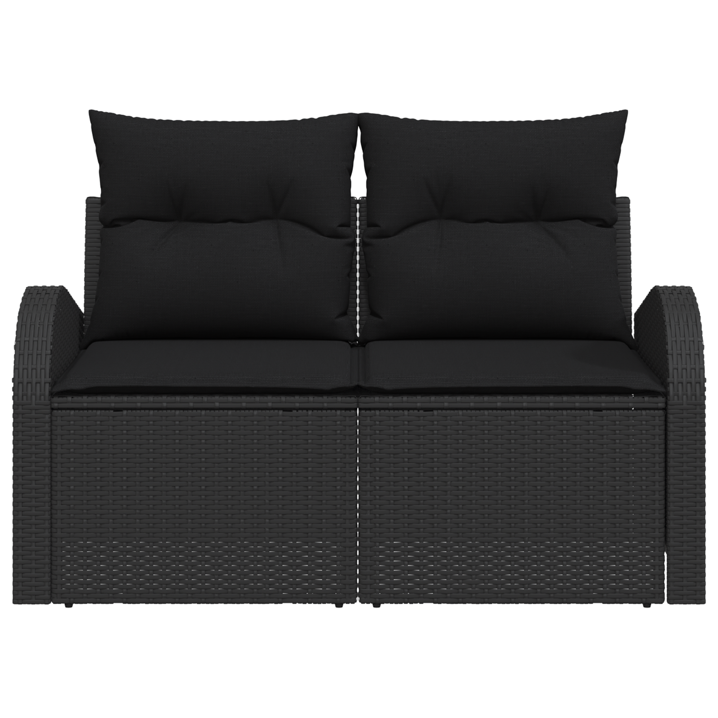 2-seters hagesofa med puter svart poly rattan
