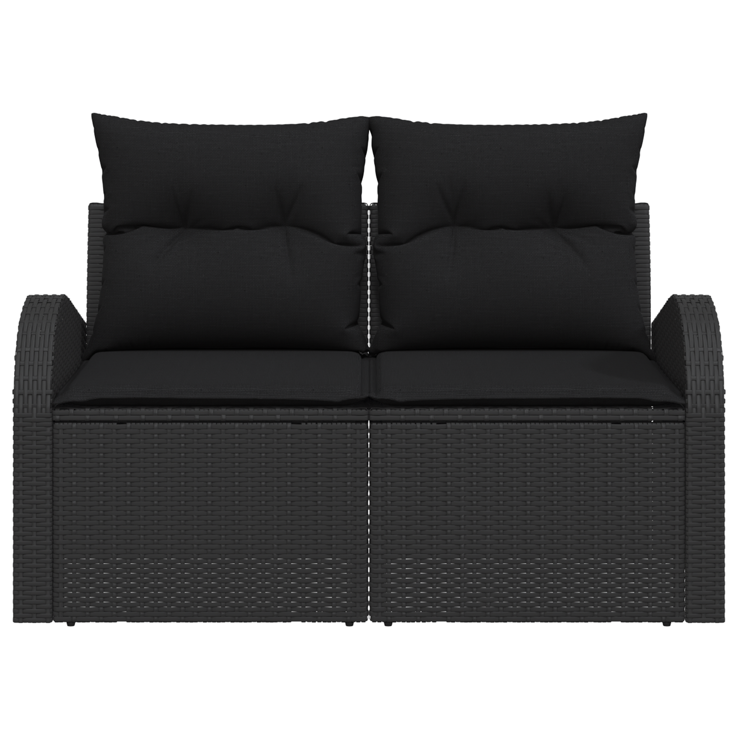 2-seters hagesofa med puter svart poly rattan