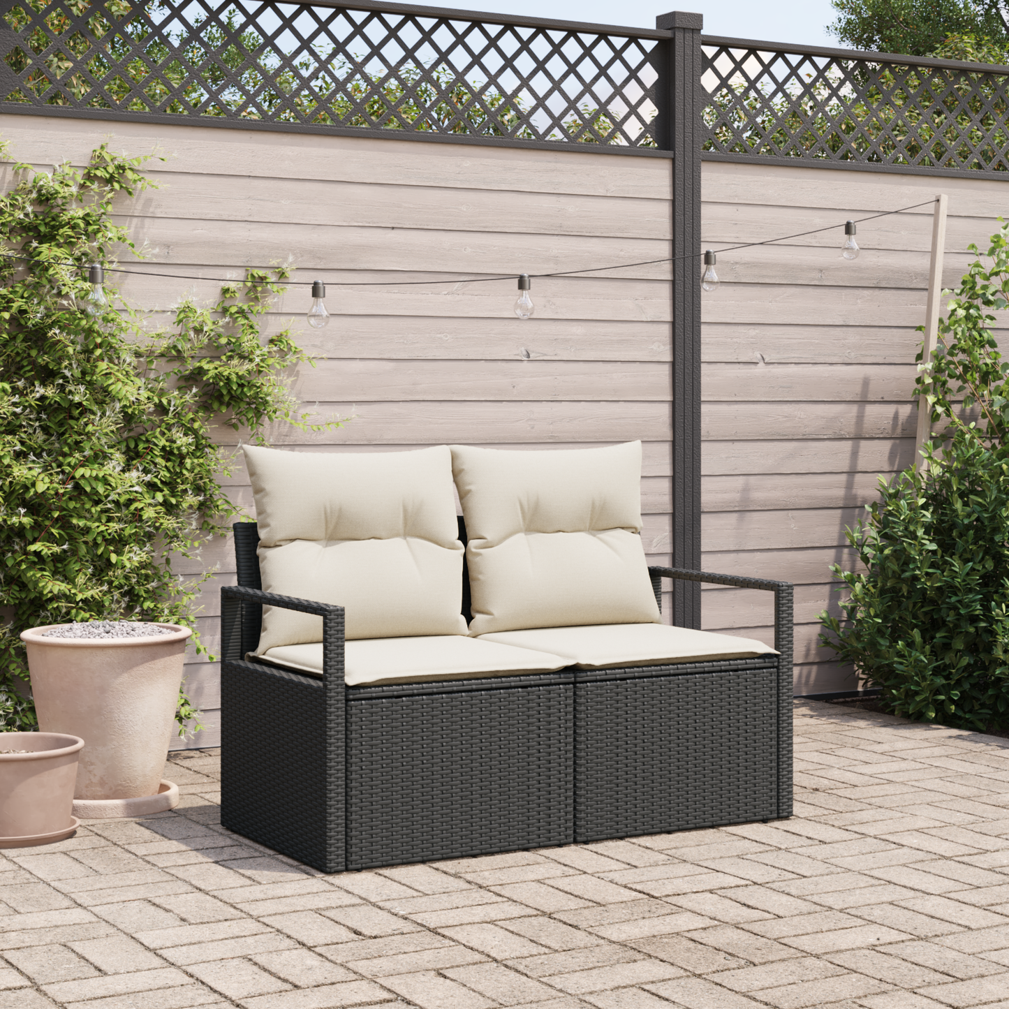 2-seter Hage Sofa med Puter Svart Poly Ratt