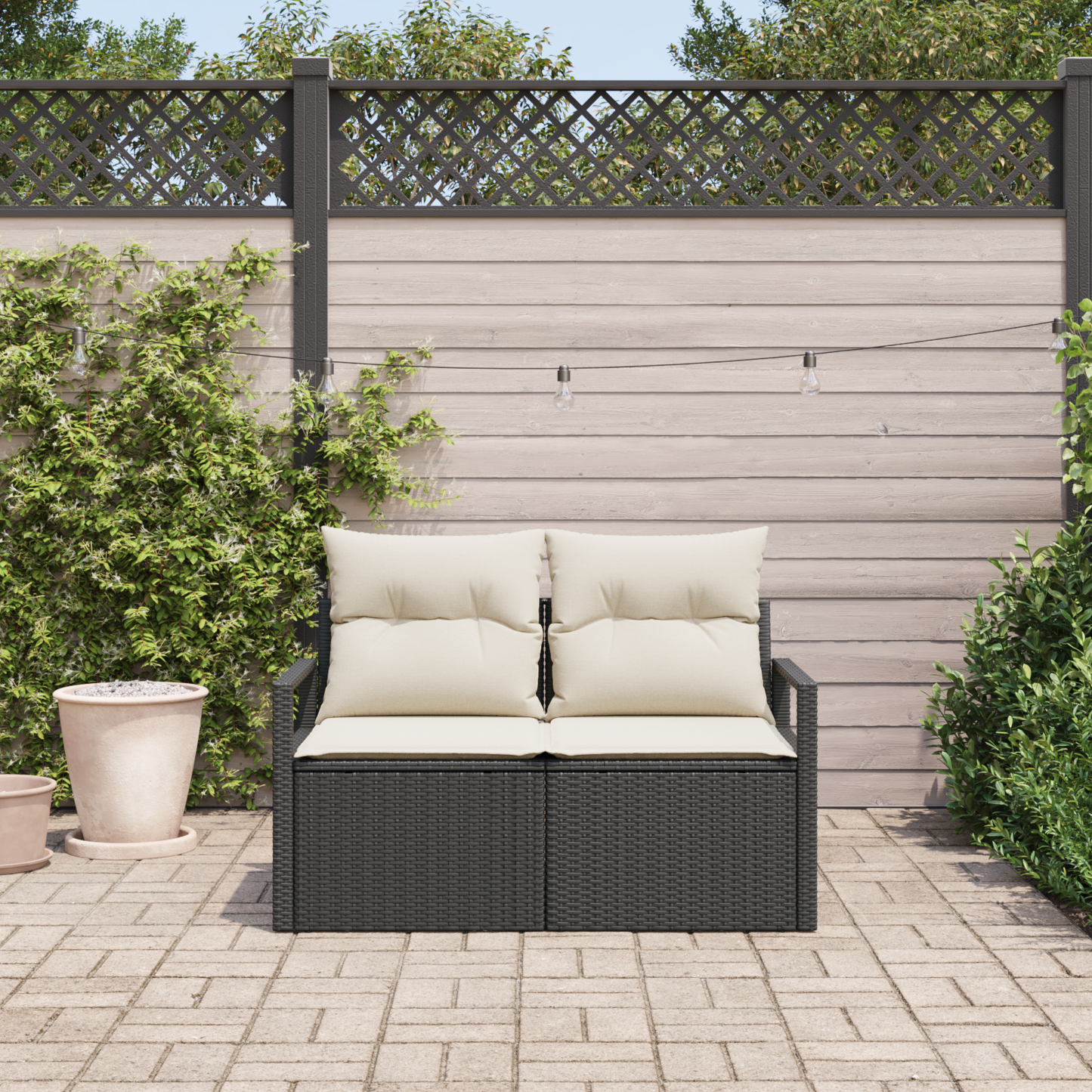 2-seter Hage Sofa med Puter Svart Poly Ratt