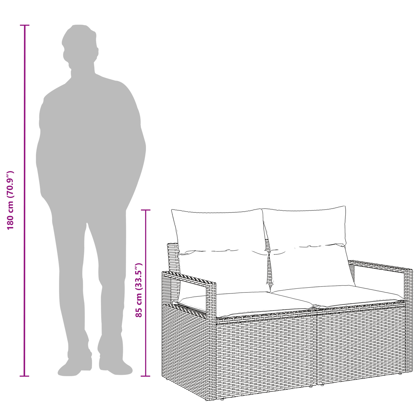 2-seter Hage Sofa med Puter Svart Poly Ratt