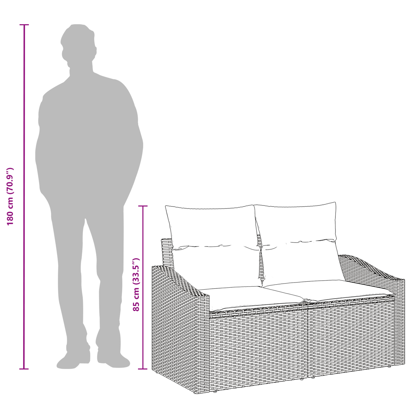 2-seters hage-sofa med puter Grå Polyrotting