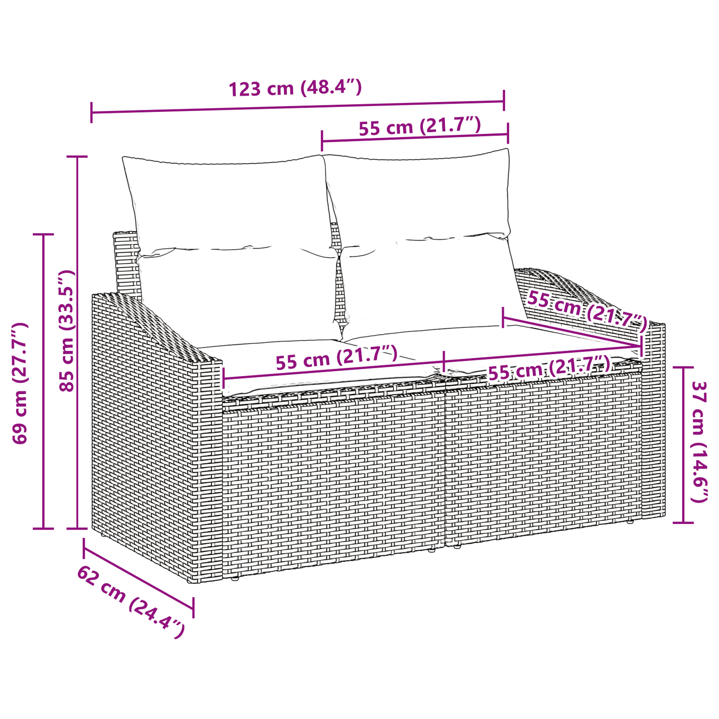 2-seters Hagemøbelsofa med Puter Beige Poly Rattan