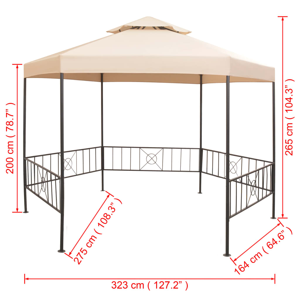 Hagepaviljong lysthus heksagonal beige 323x265 cm