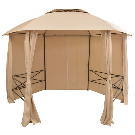 Hagepaviljong med gardiner heksagonal 360x265 cm
