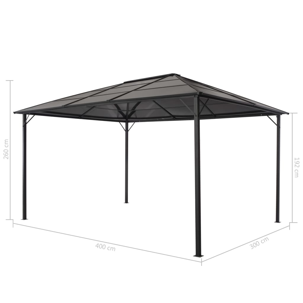 Paviljong med tak aluminium 4x3x2,6 m svart