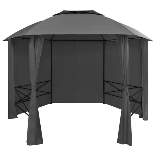 Hagepaviljong med gardiner heksagonal 360x265 cm