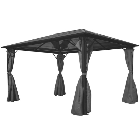 Paviljong med gardin antrasitt aluminium 400x300 cm