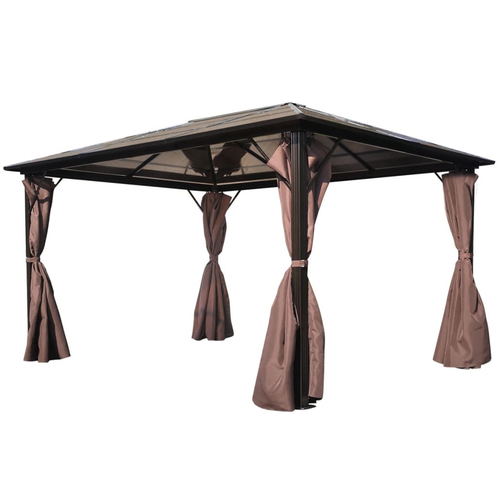 Paviljong med gardin brun aluminium 400 x 300 cm