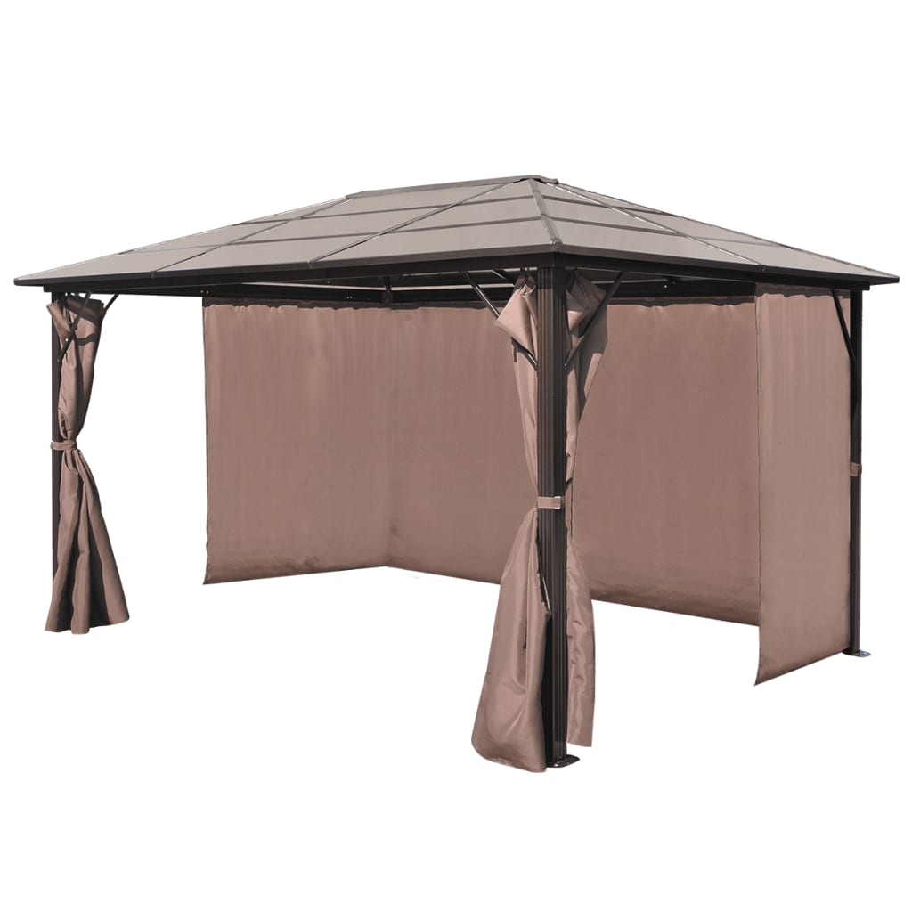 Paviljong med gardin brun aluminium 400 x 300 cm