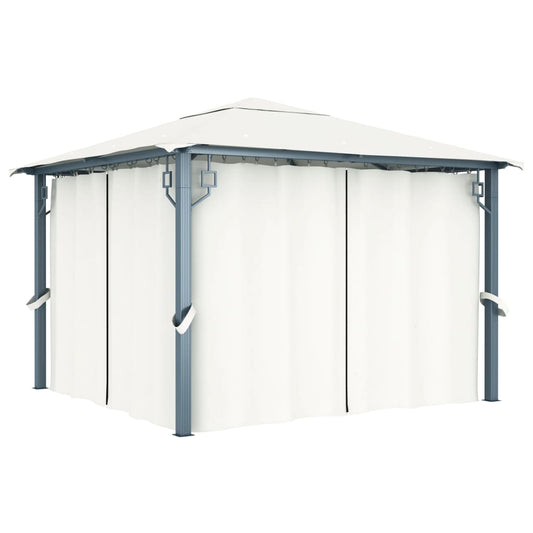 Paviljong med gardin 300x300 cm kremhvit aluminium