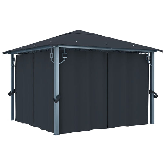 Paviljong med gardin 300x300 cm antrasitt aluminium