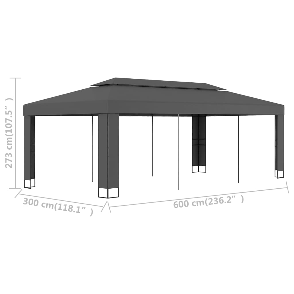 Paviljong med dobbelt tak 3x6 m antrasitt