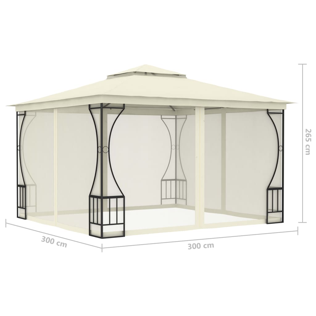 Paviljong med nett 300x300x265 m kremhvit