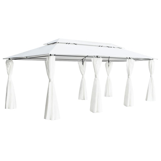 Paviljong med gardiner 600x298x270 cm hvit 180g/m²