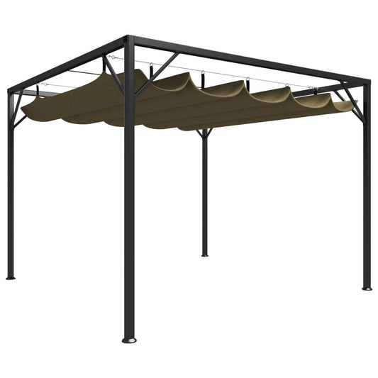 Paviljong for vegg med uttrekkbart tak 3x3 m gråbrun 180 g/m²