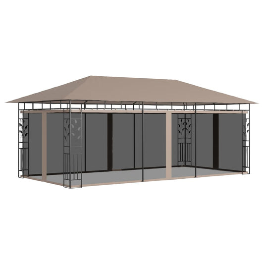Paviljong med myggnett 6x3x2,73 m gråbrun 180 g/m²