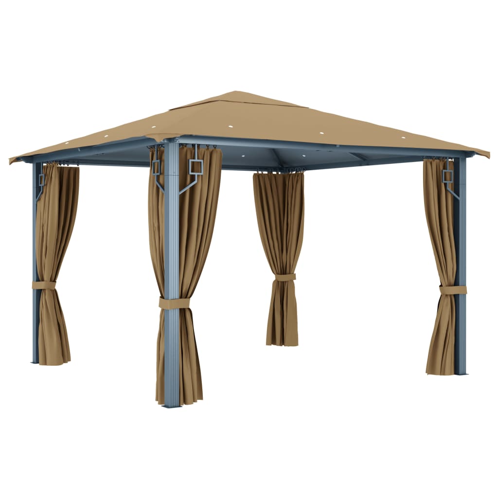 Paviljong med gardin 300x300 cm gråbrun aluminium