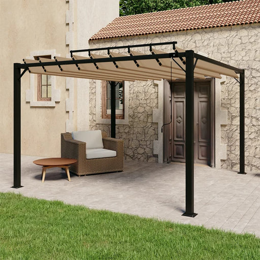 Paviljong med lamelltak 3x3 m gråbrun stoff og aluminium