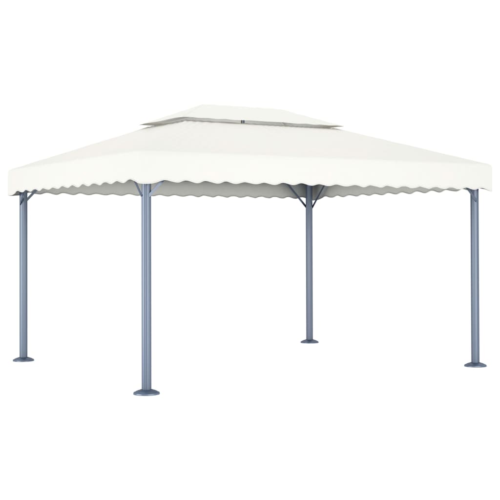 Paviljong med LED-strenglys 400x300 cm krem aluminium