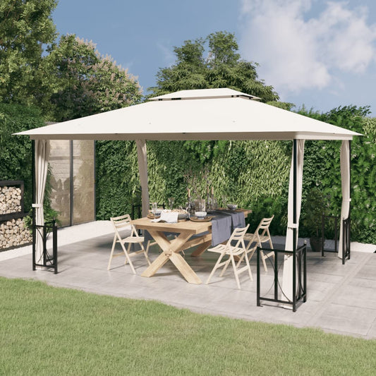Paviljong med sidevegger og dobbelt tak 3x4 m kremhvit