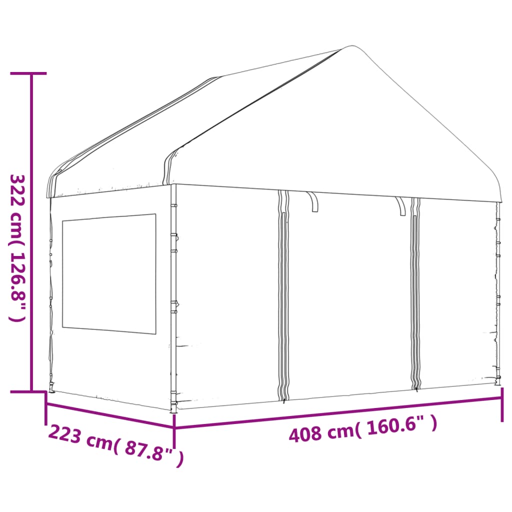 Paviljong med tak hvit 20,07x4,08x3,22 m polyetylen