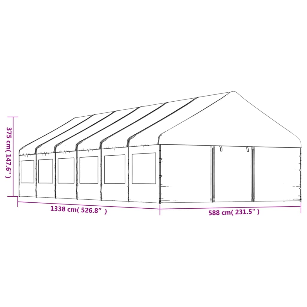 Paviljong med tak hvit 13,38x5,88x3,75 m polyetylen