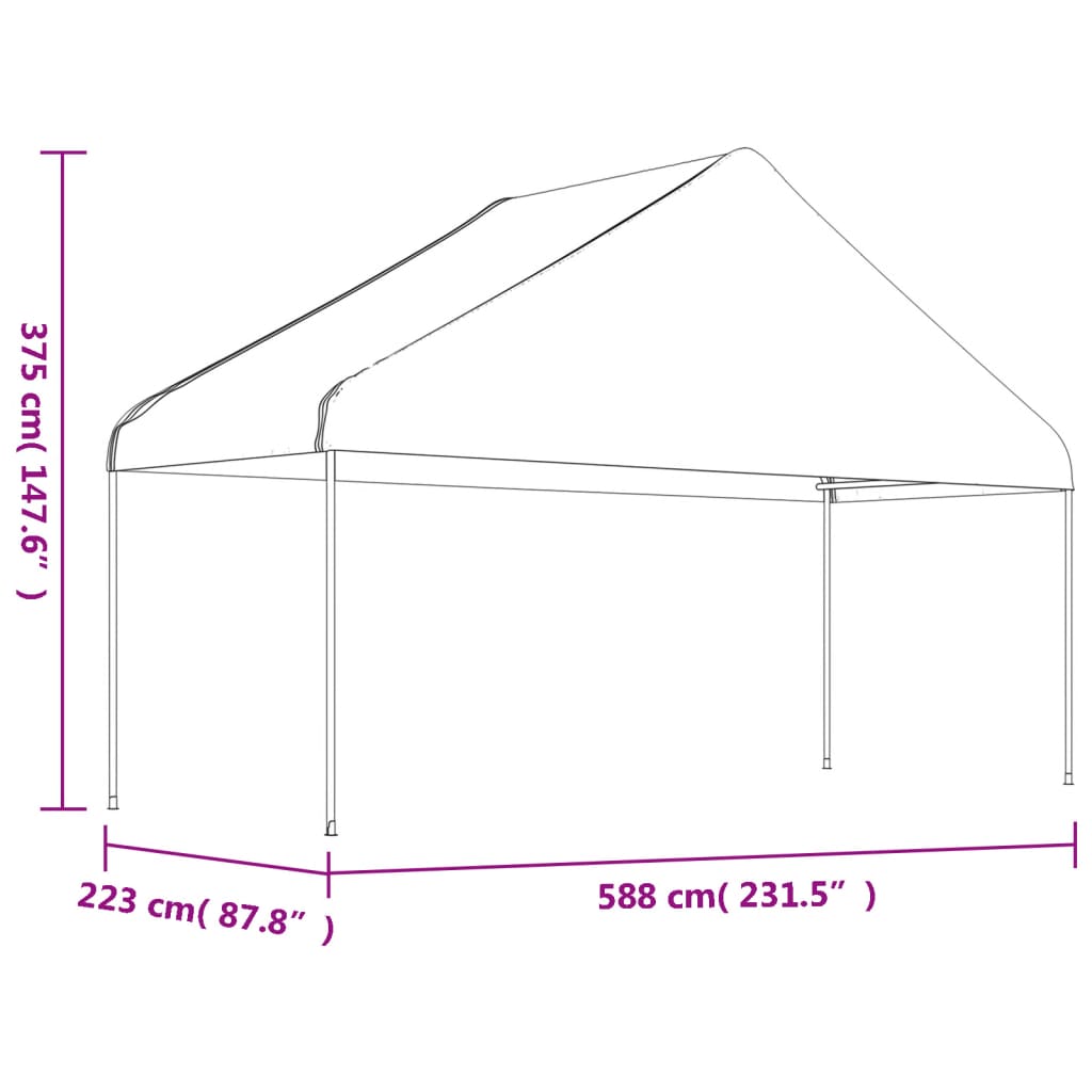 Paviljong med tak hvit 13,38x5,88x3,75 m polyetylen