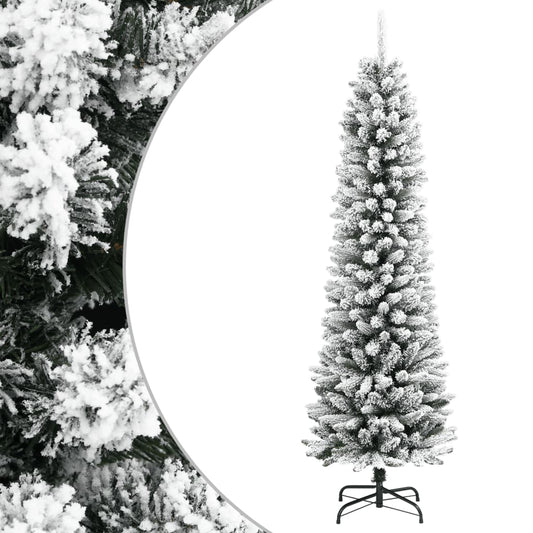 Slankt kunstig juletre med flokket snø 120 cm PVC og PE