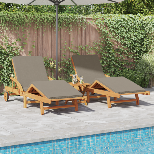 Solsenger 2 stk med puter og bord Taupe Solid tre Acacia