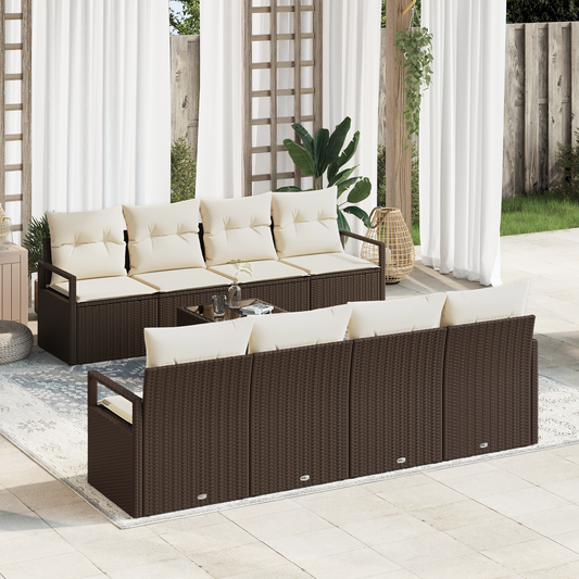 9 Delt Hagesofa Sett med Puter Brun Poly Rattan