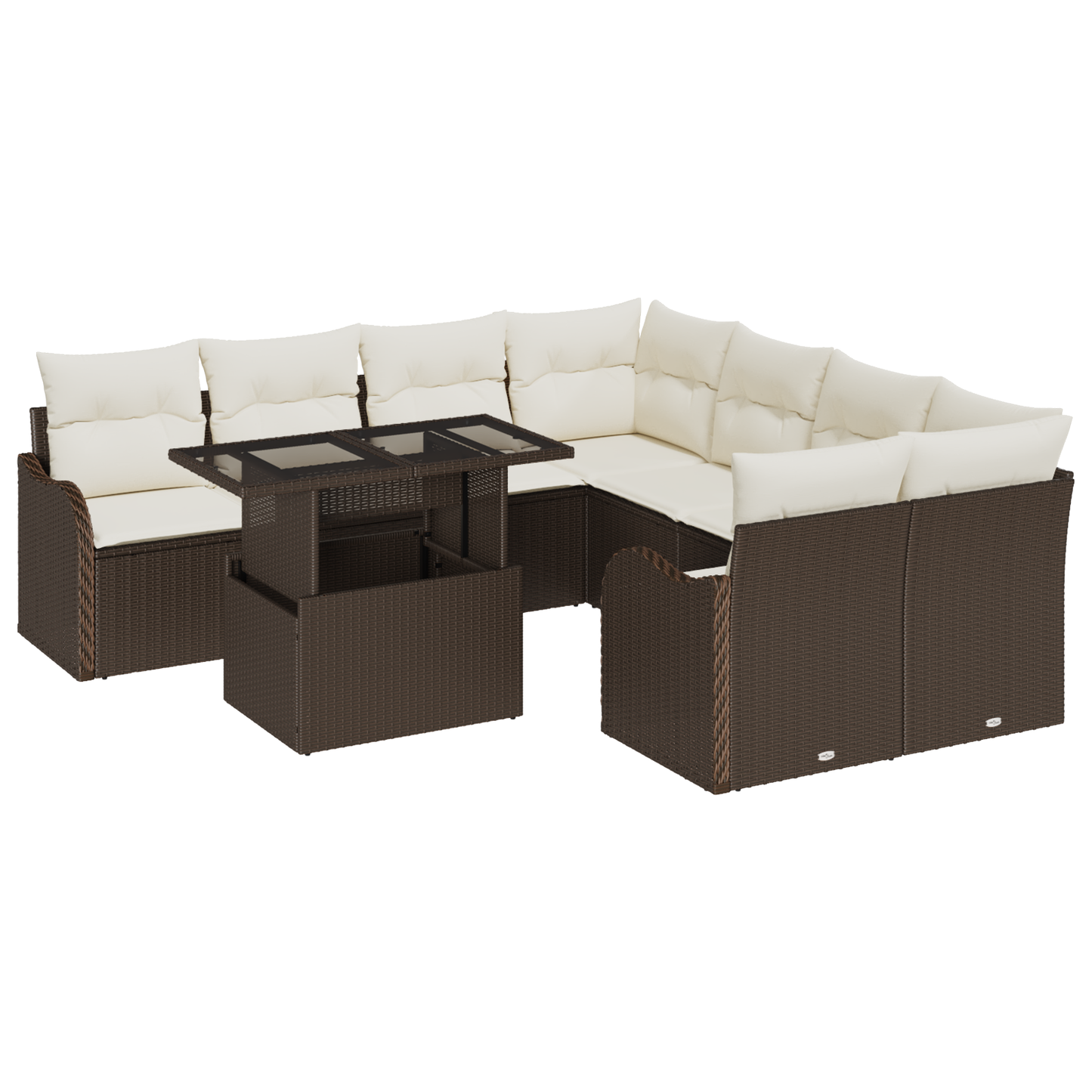 9-delt hagesofa sett med puter brun poly rotting