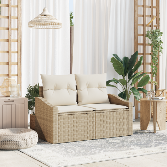 2-seters Hagemøbelsofa med Puter Beige Poly Rattan