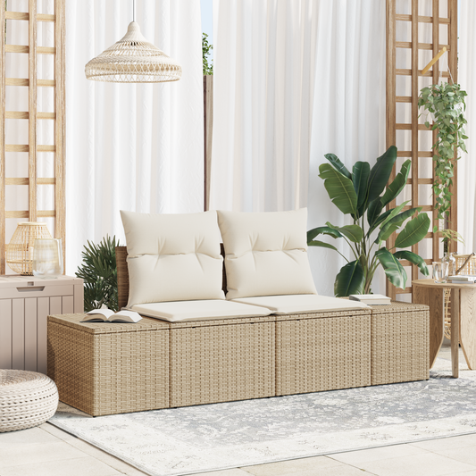 2-seters hagesofa med puter beige poly rattan